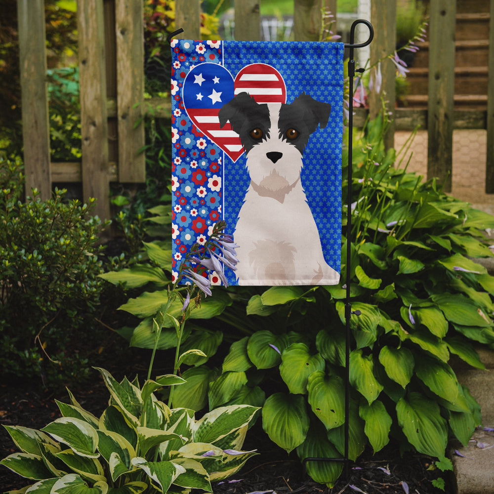 Black White Wirehair Jack Russell Terrier USA American Flag Garden Size