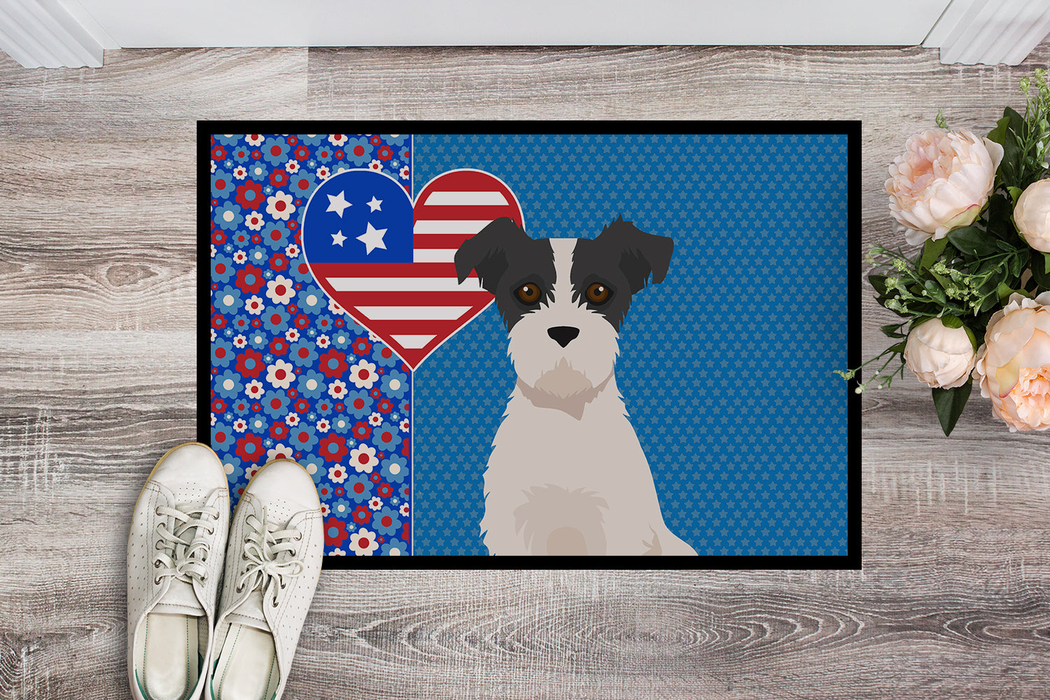 Buy this Black White Wirehair Jack Russell Terrier USA American Indoor or Outdoor Mat 24x36