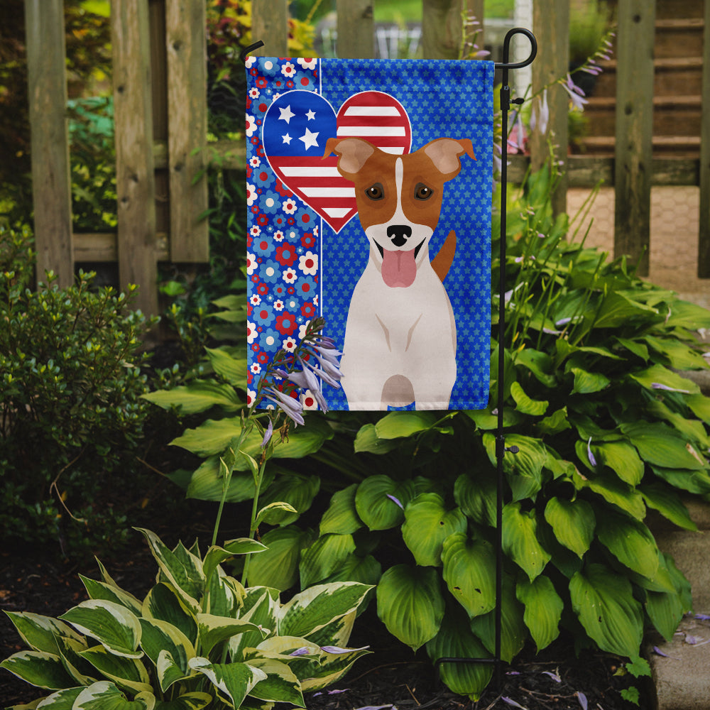 Brown White Smooth Jack Russell Terrier USA American Flag Garden Size