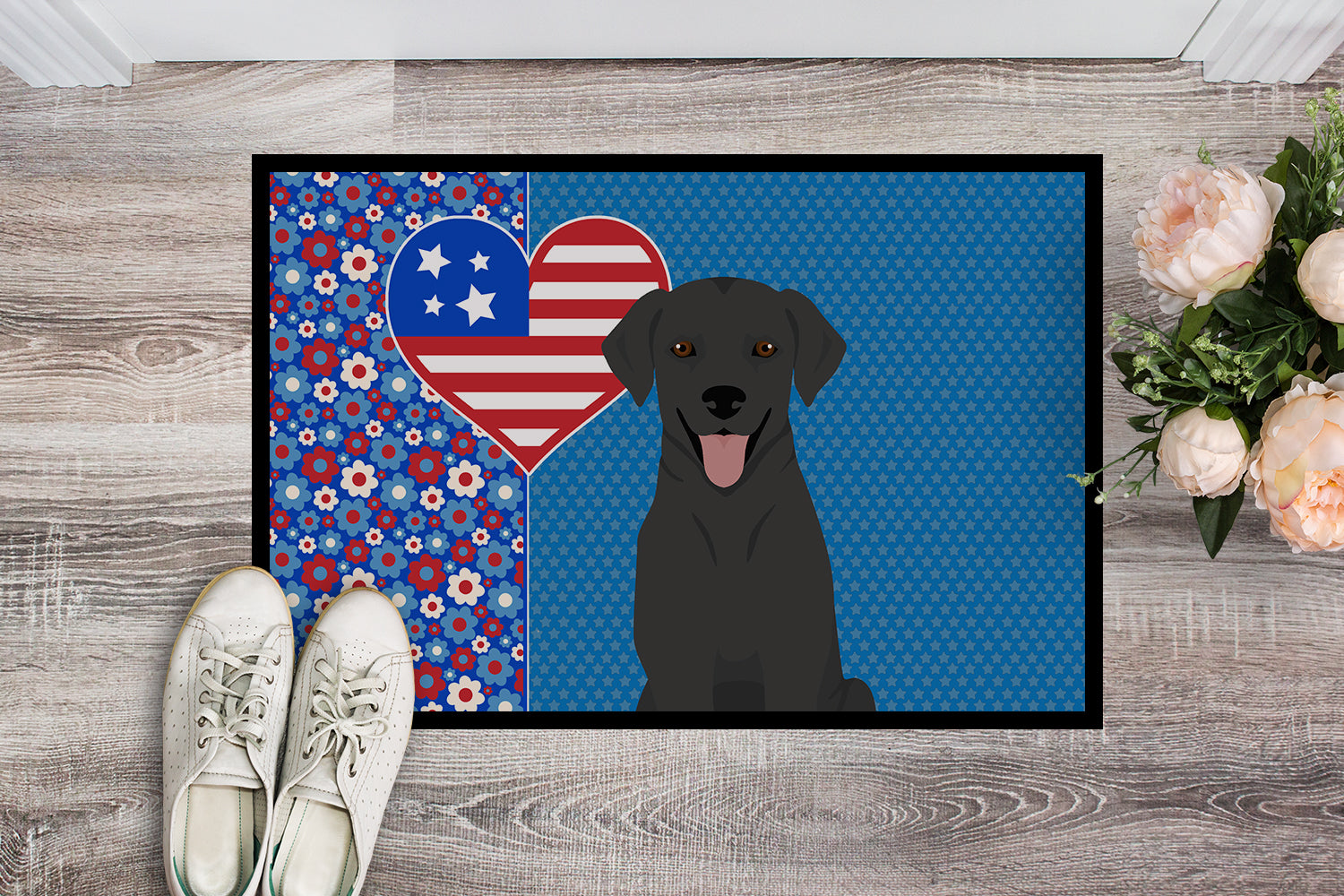 Buy this Black Labrador Retriever USA American Indoor or Outdoor Mat 24x36