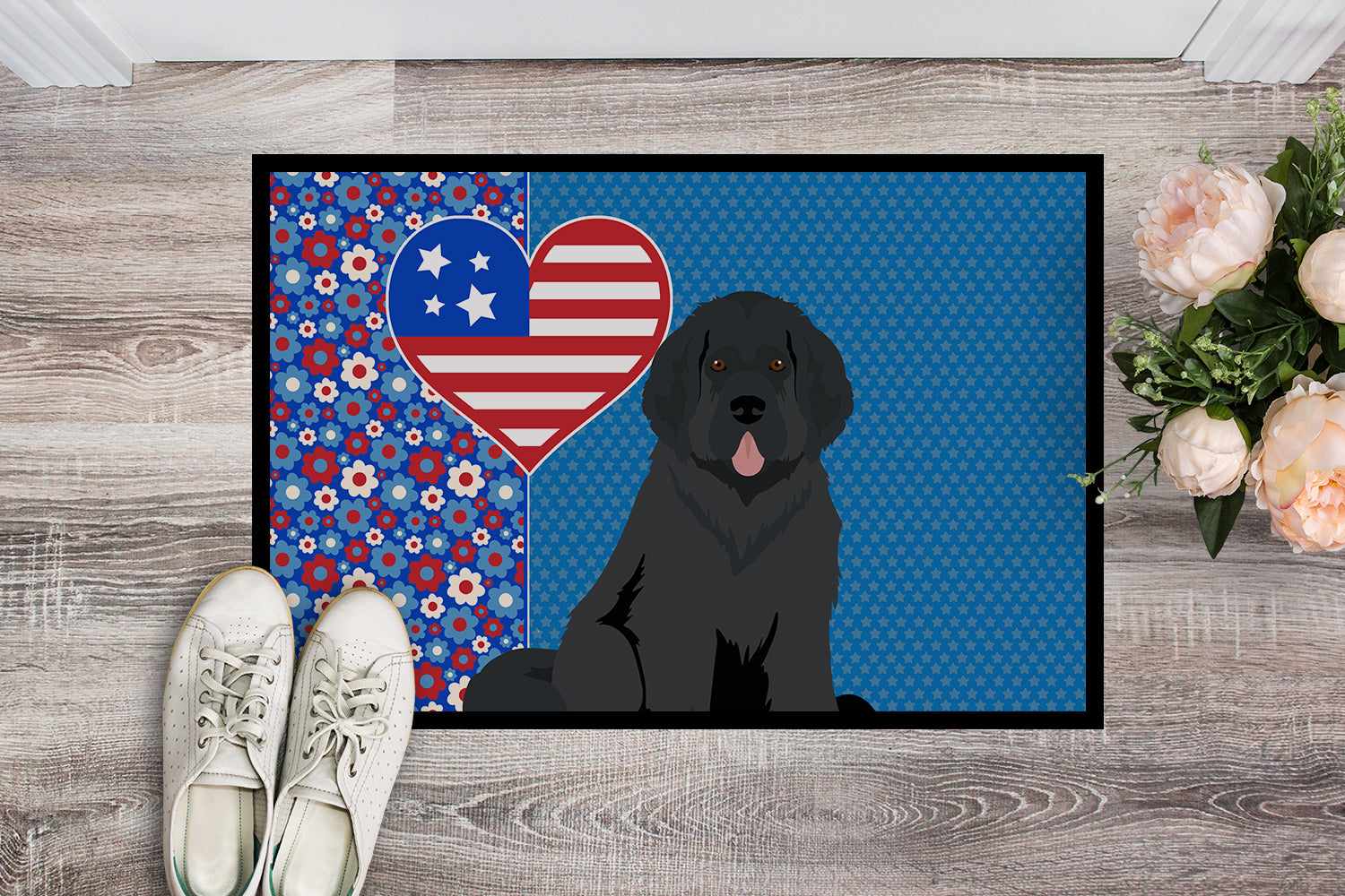 Buy this Black Newfoundland USA American Indoor or Outdoor Mat 24x36