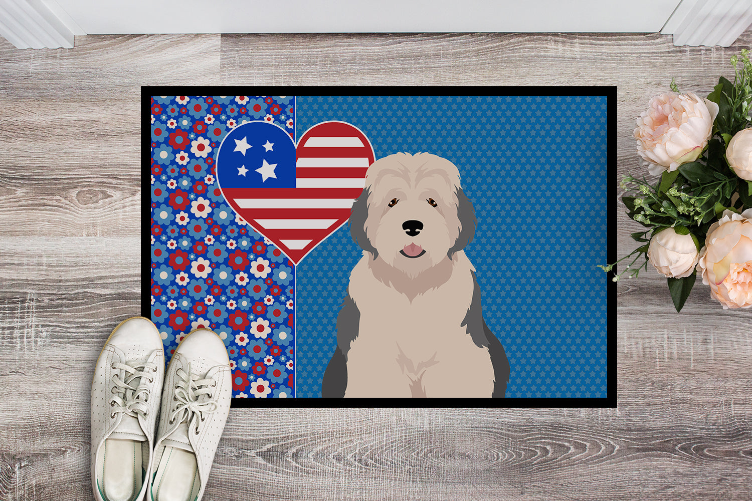 Buy this Old English Sheepdog USA American Indoor or Outdoor Mat 24x36