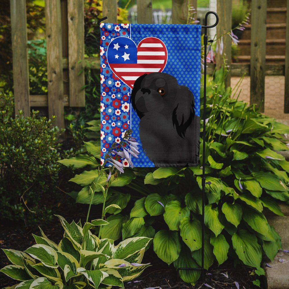 Black Pekingese USA American Flag Garden Size
