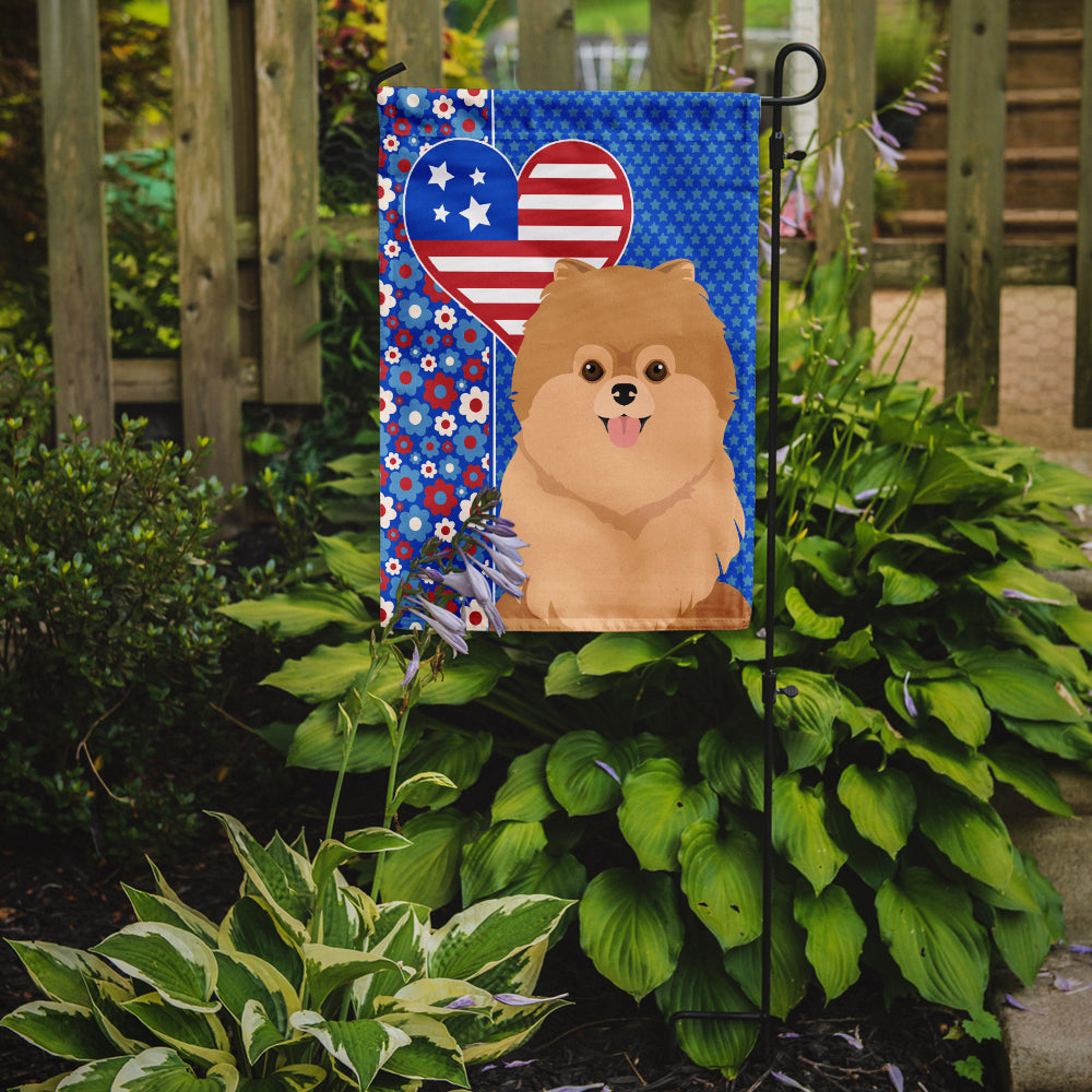 Orange Pomeranian USA American Flag Garden Size