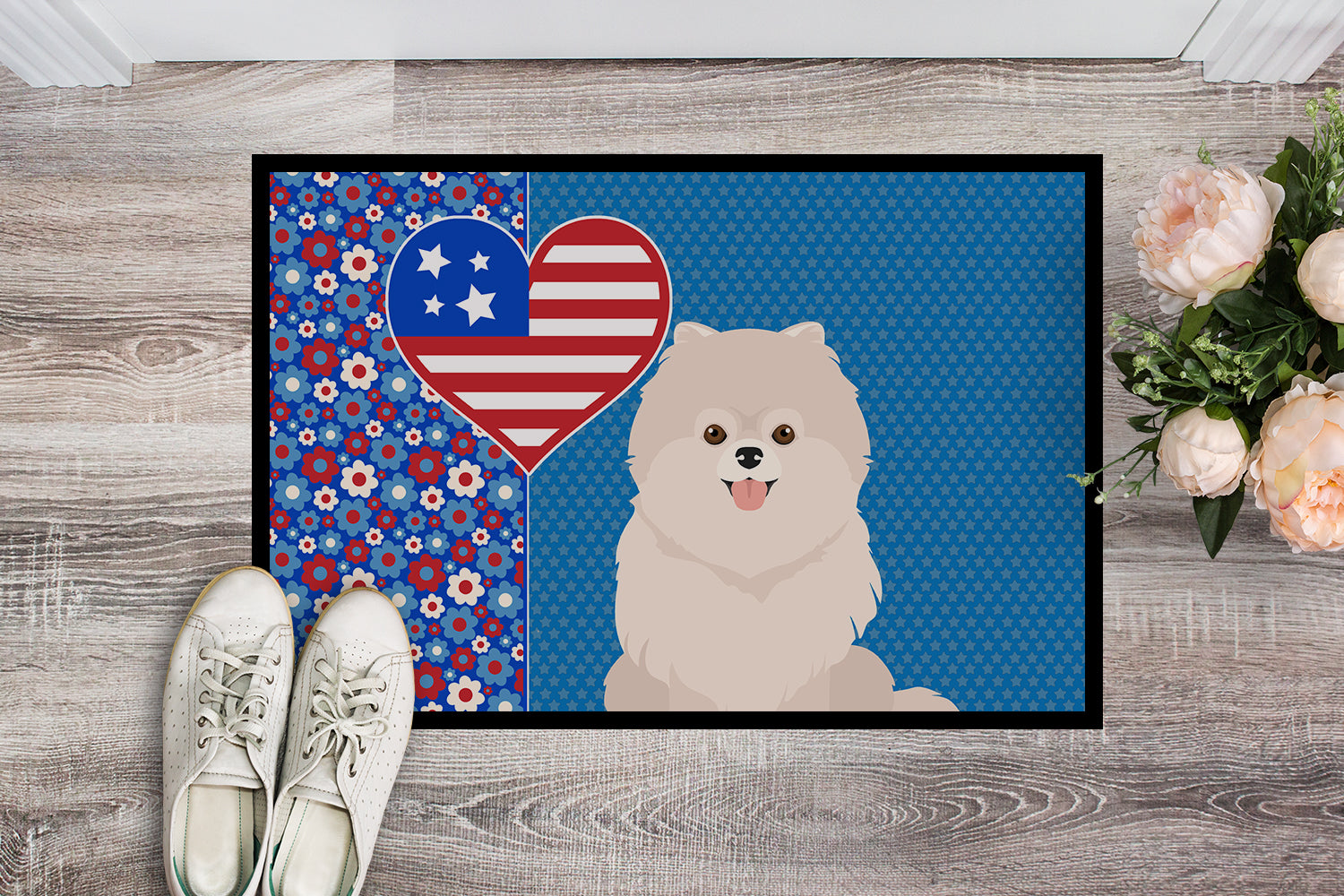 Buy this White Pomeranian USA American Indoor or Outdoor Mat 24x36