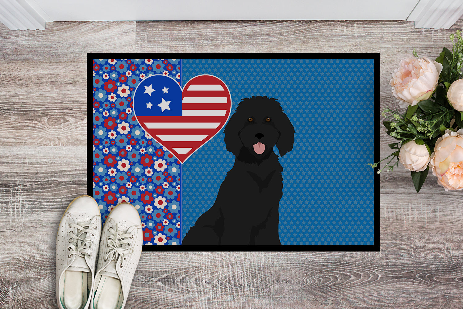 Buy this Standard Black Poodle USA American Indoor or Outdoor Mat 24x36