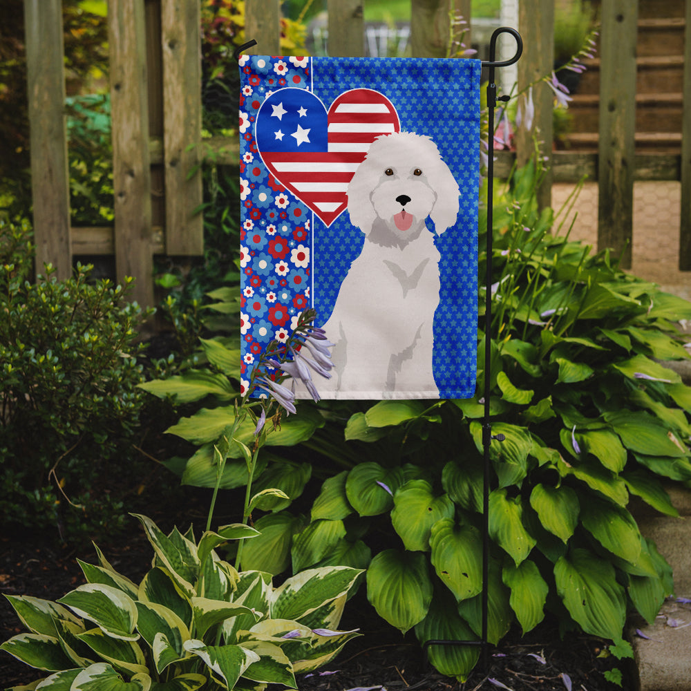 Standard White Poodle USA American Flag Garden Size