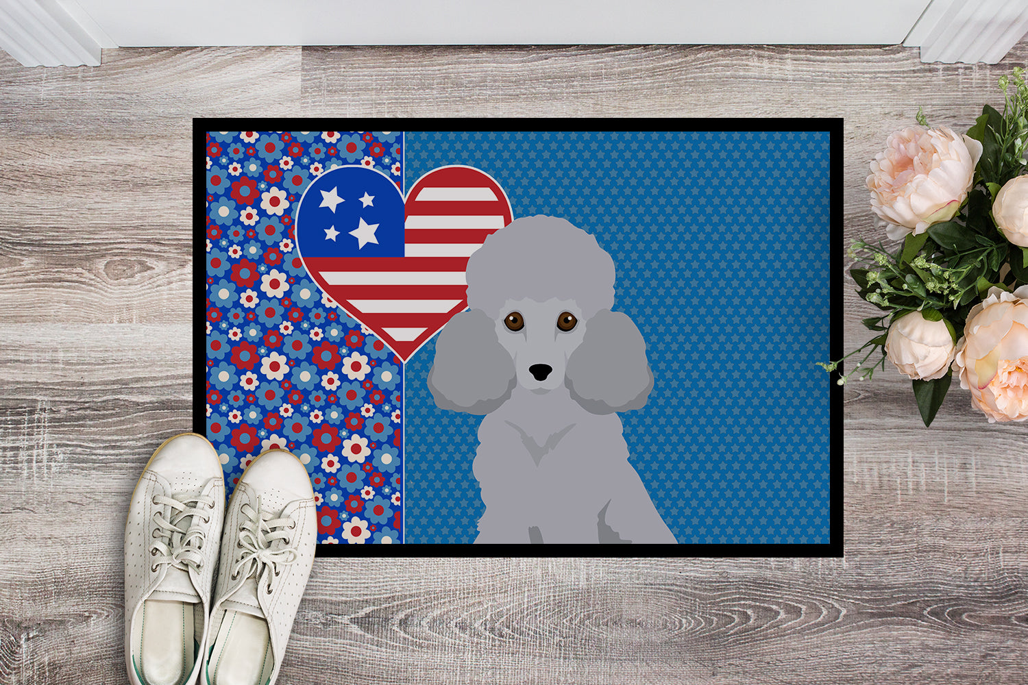 Buy this Toy Silver Poodle USA American Indoor or Outdoor Mat 24x36