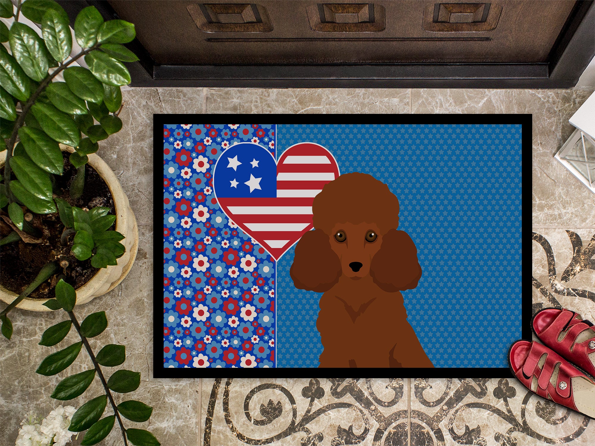 Toy Red Poodle USA American Indoor or Outdoor Mat 24x36 - the-store.com