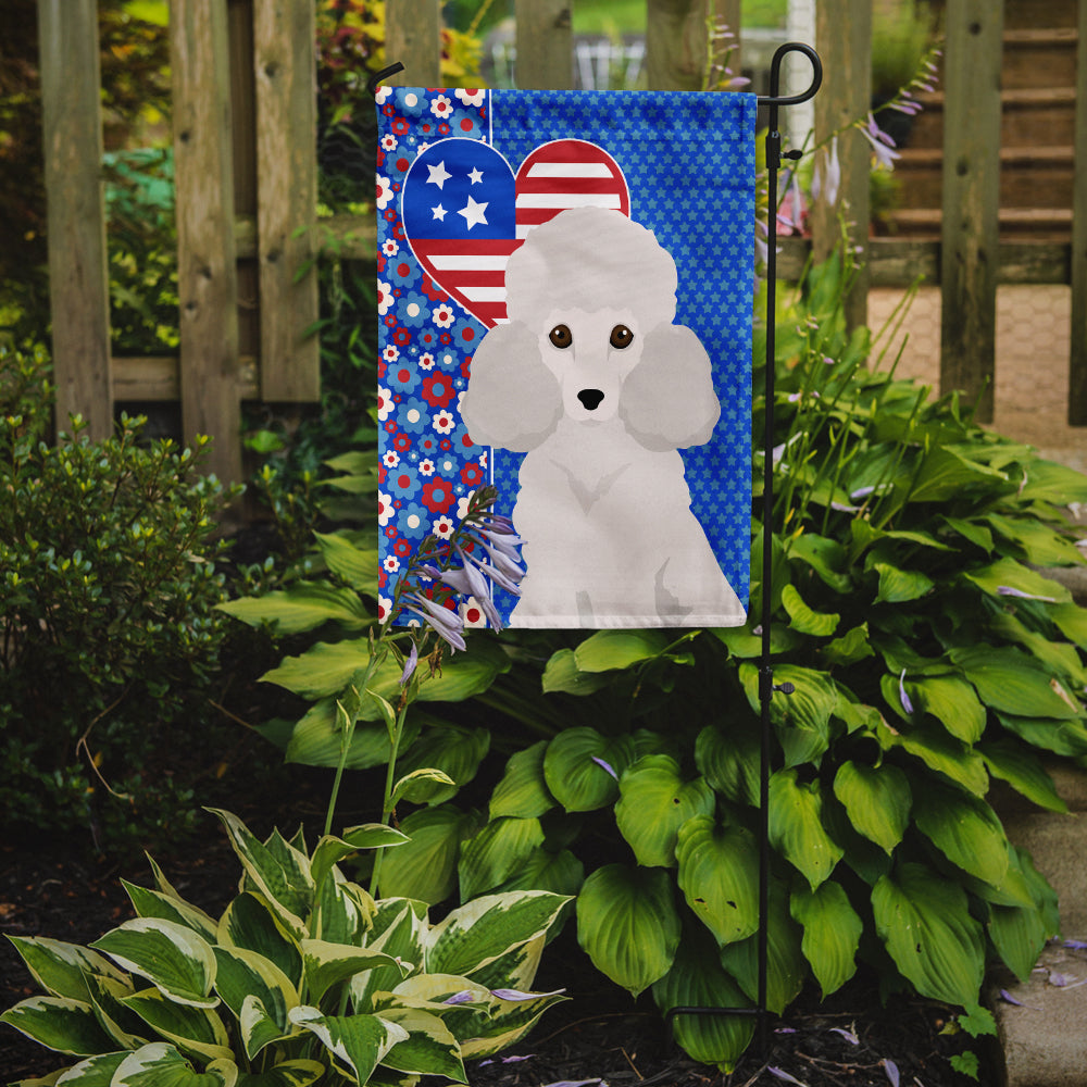 Toy White Poodle USA American Flag Garden Size