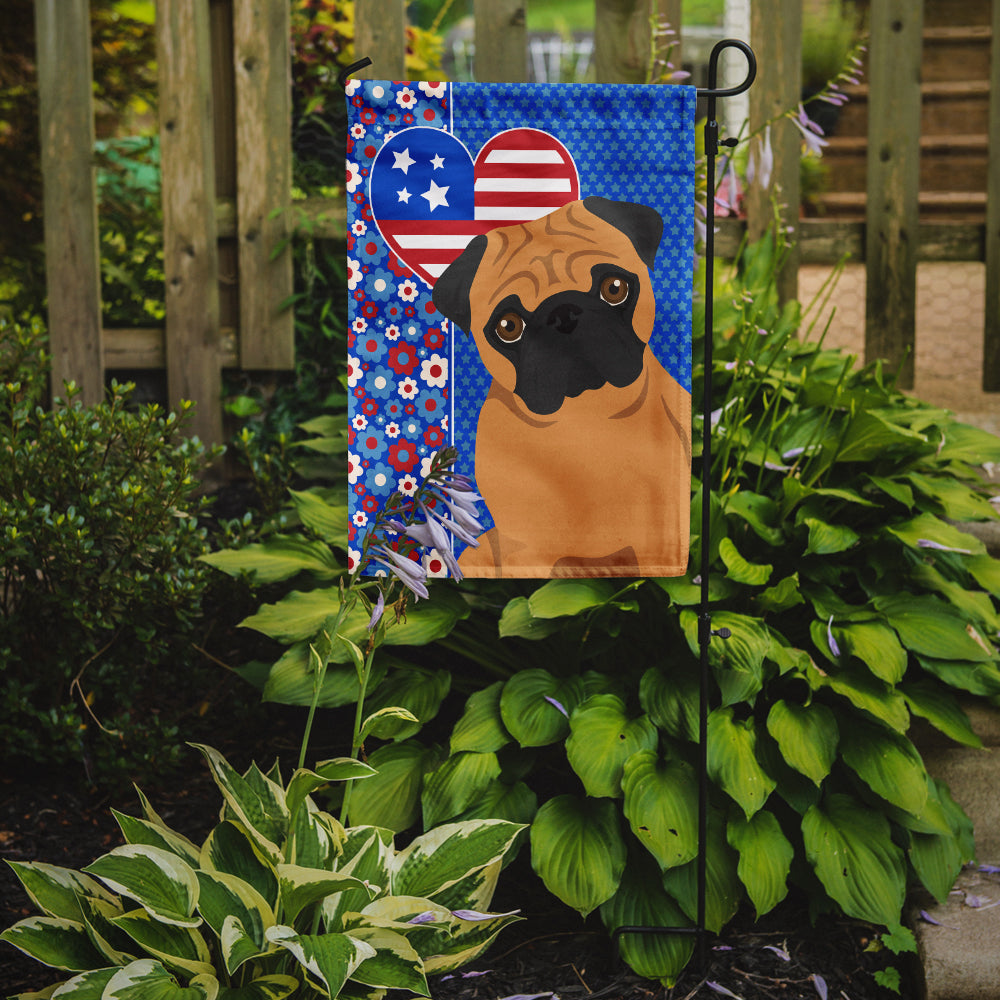 Apricot Pug USA American Flag Garden Size