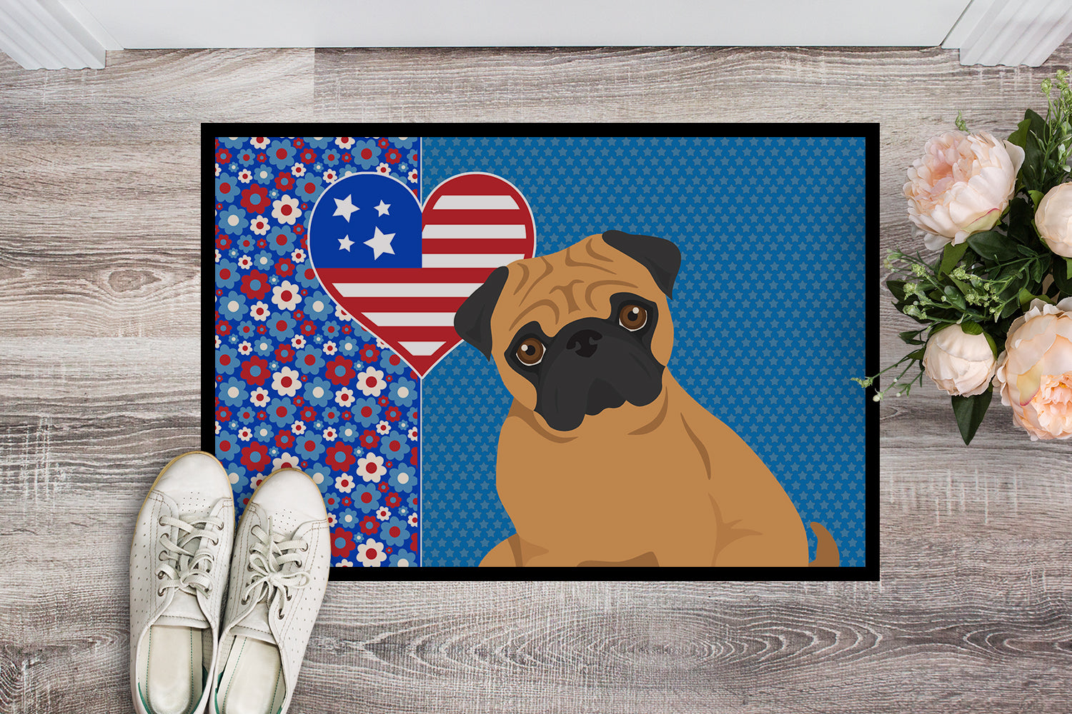 Apricot Pug USA American Indoor or Outdoor Mat 24x36 - the-store.com