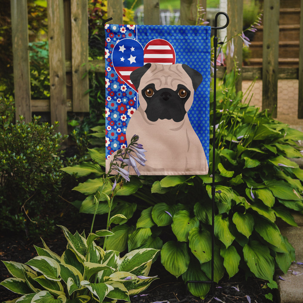 Fawn Pug USA American Flag Garden Size