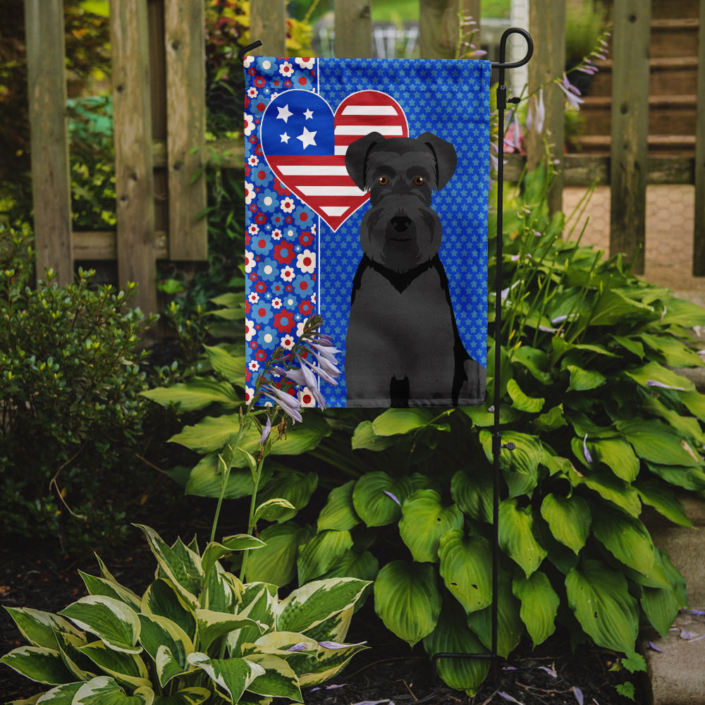 Black Natural Ears Schnauzer USA American Flag Garden Size