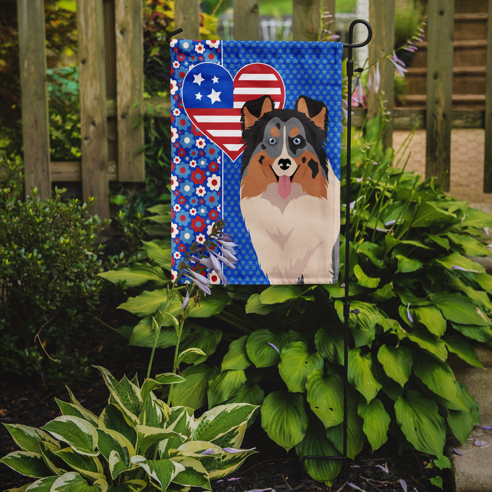 Blue Merle Sheltie USA American Flag Garden Size