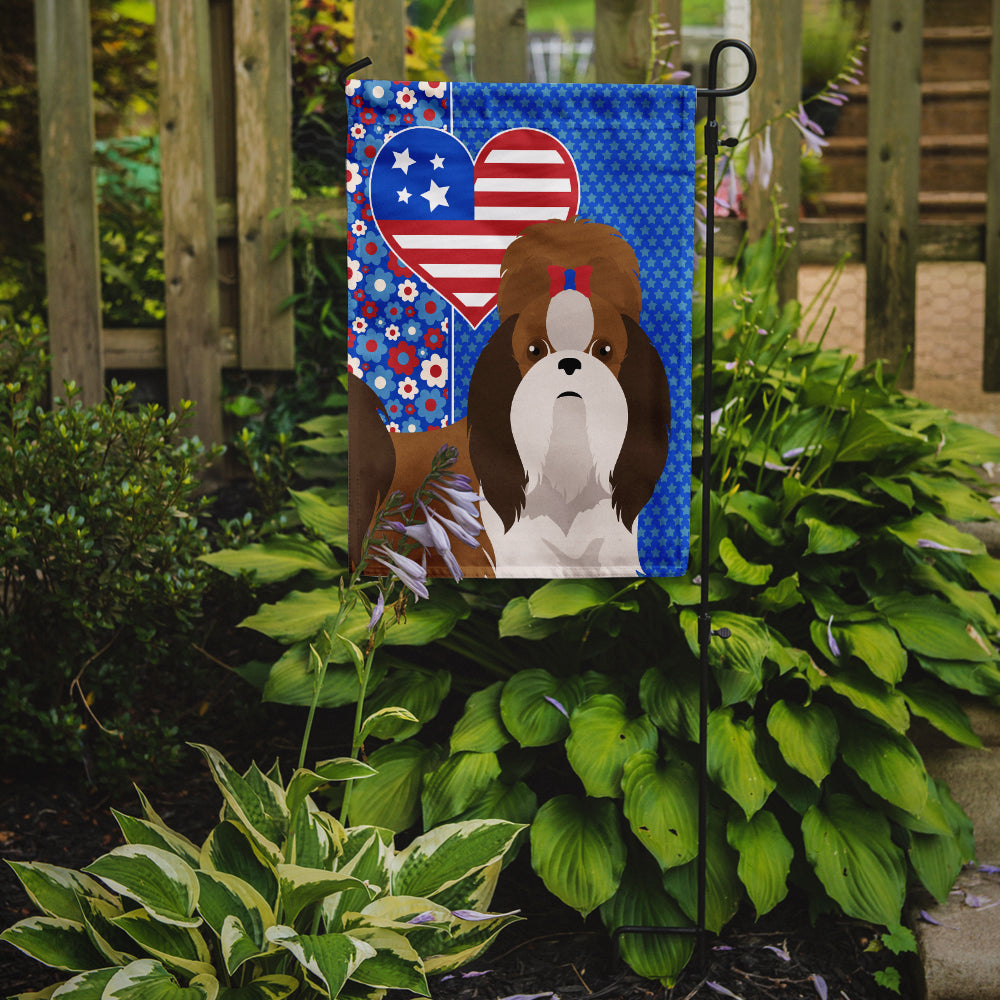 Red and White Shih Tzu USA American Flag Garden Size