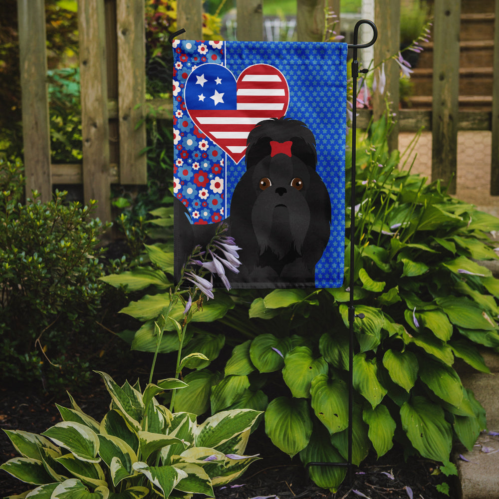Black Shih Tzu USA American Flag Garden Size