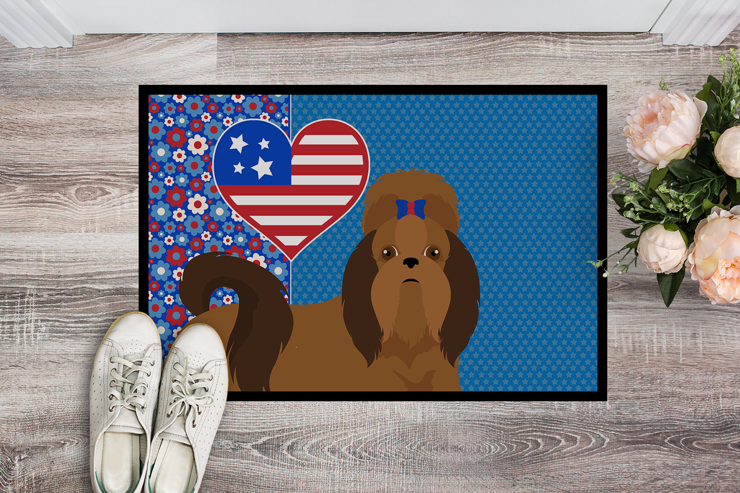 Buy this Red Shih Tzu USA American Indoor or Outdoor Mat 24x36