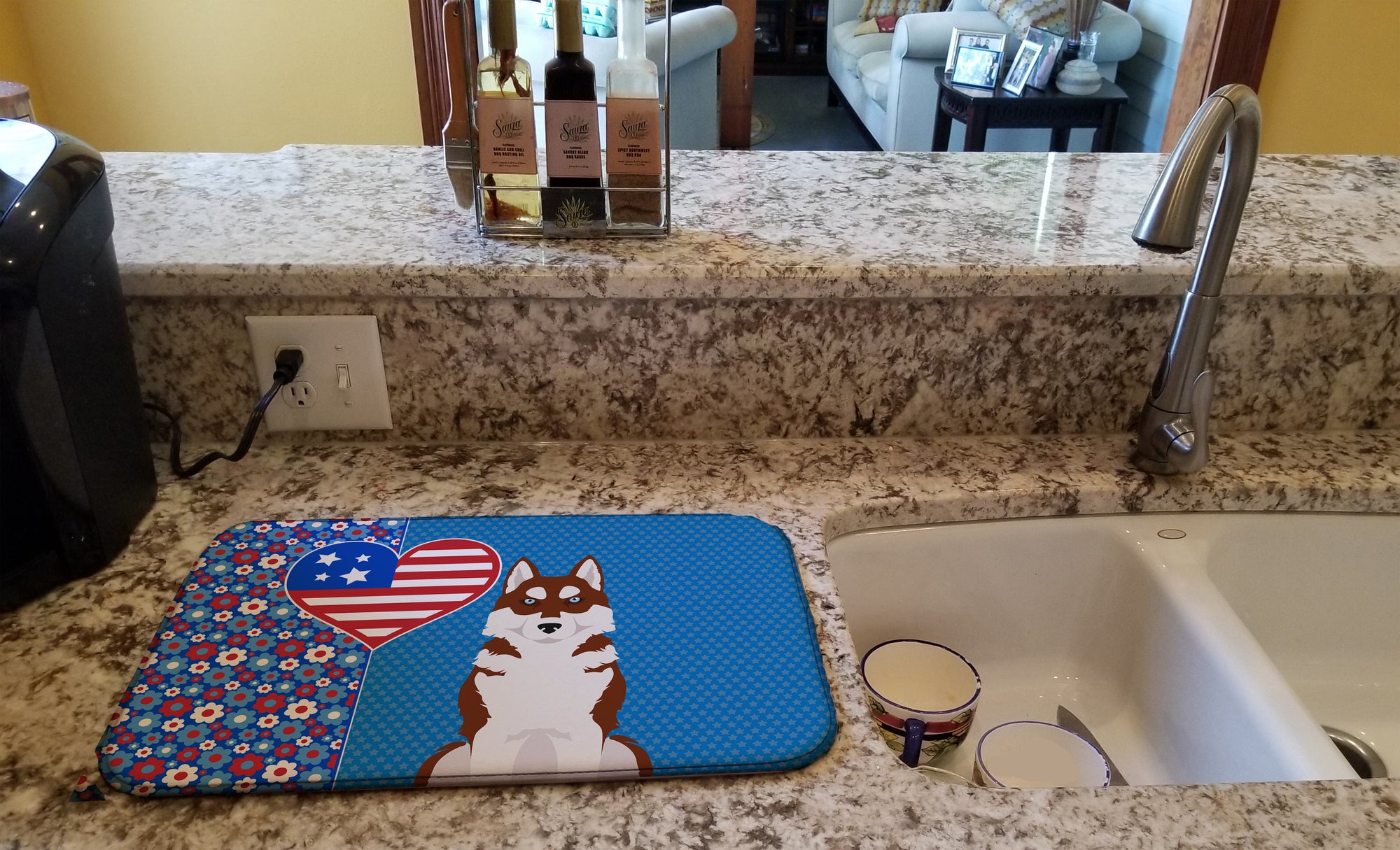 Red Siberian Husky USA American Dish Drying Mat