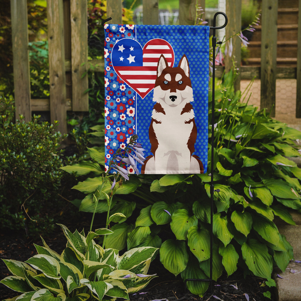 Red Siberian Husky USA American Flag Garden Size