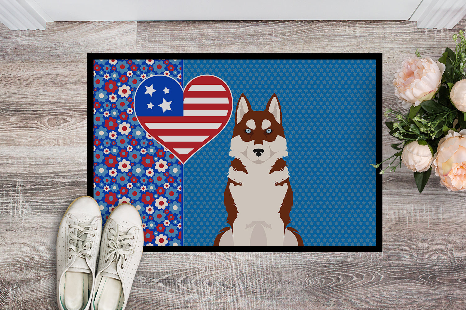 Red Siberian Husky USA American Indoor or Outdoor Mat 24x36 - the-store.com