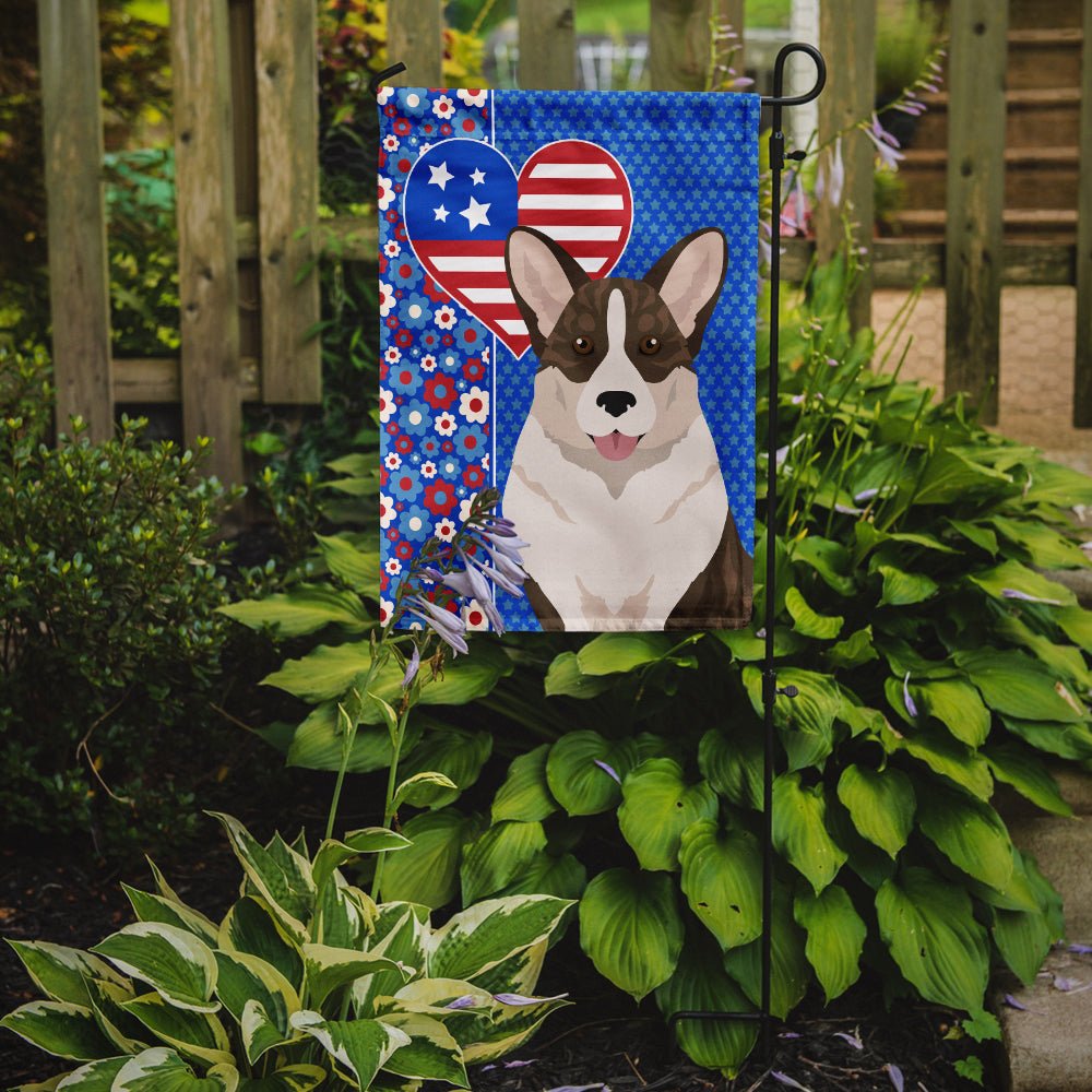 Brindle Cardigan Corgi USA American Flag Garden Size