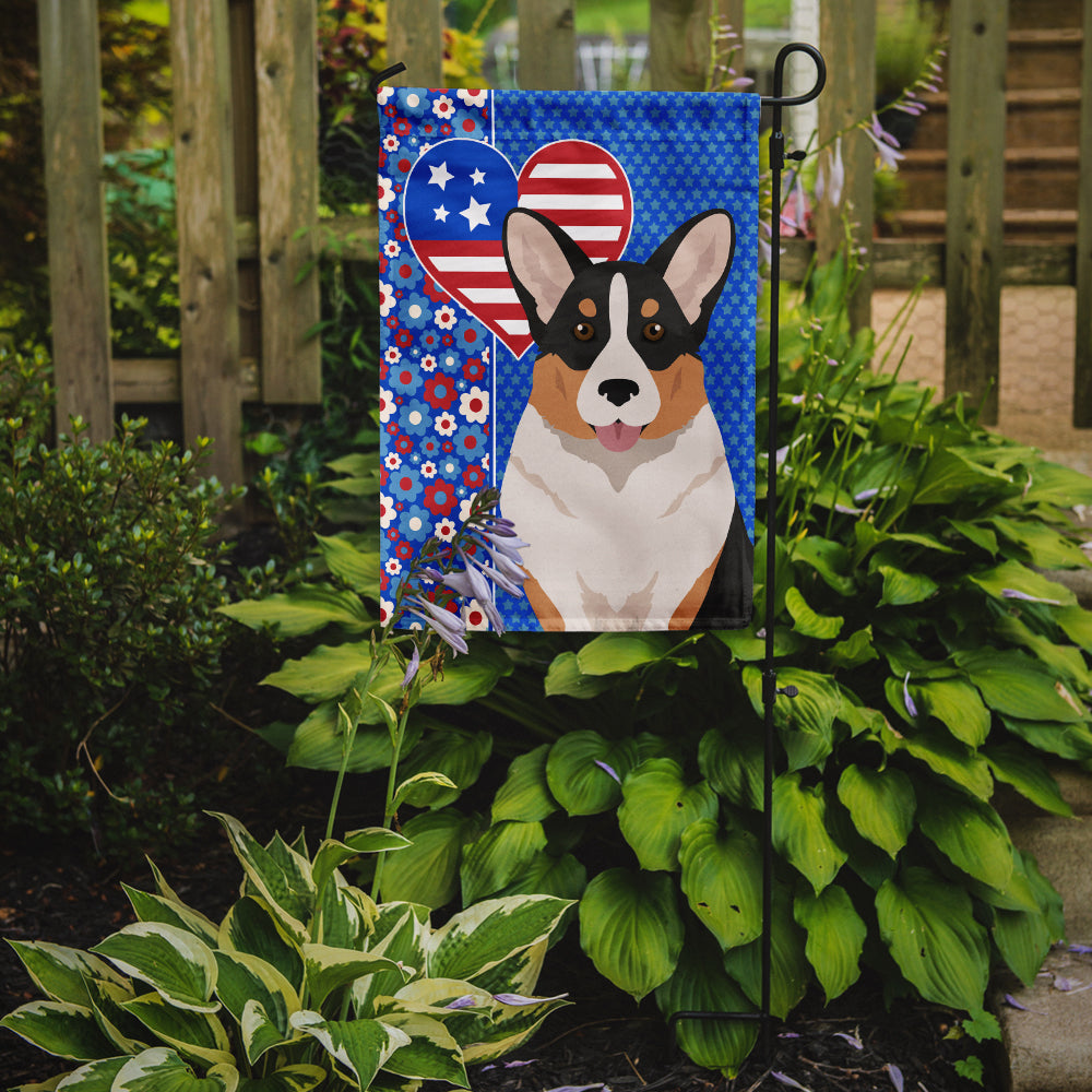 Tricolor Cardigan Corgi USA American Flag Garden Size