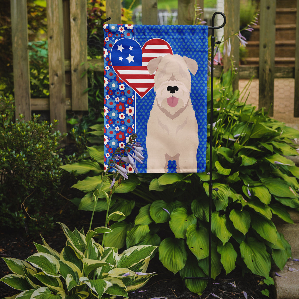 Soft Coated Wheaten Terrier USA American Flag Garden Size