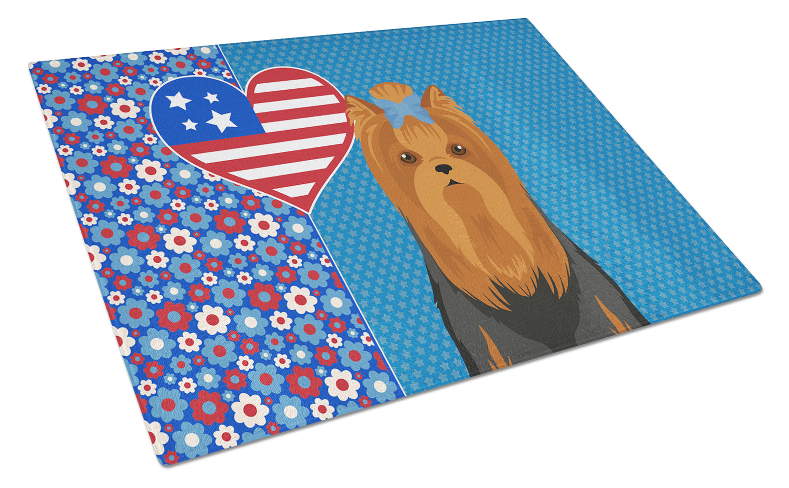 Buy this Black and Tan Full Coat Yorkshire Terrier USA American Glass Cutting Board Large