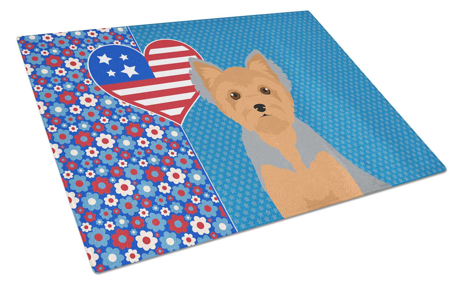 Buy this Blue and Tan Puppy Cut Yorkshire Terrier USA American Glass Cutting Board Large