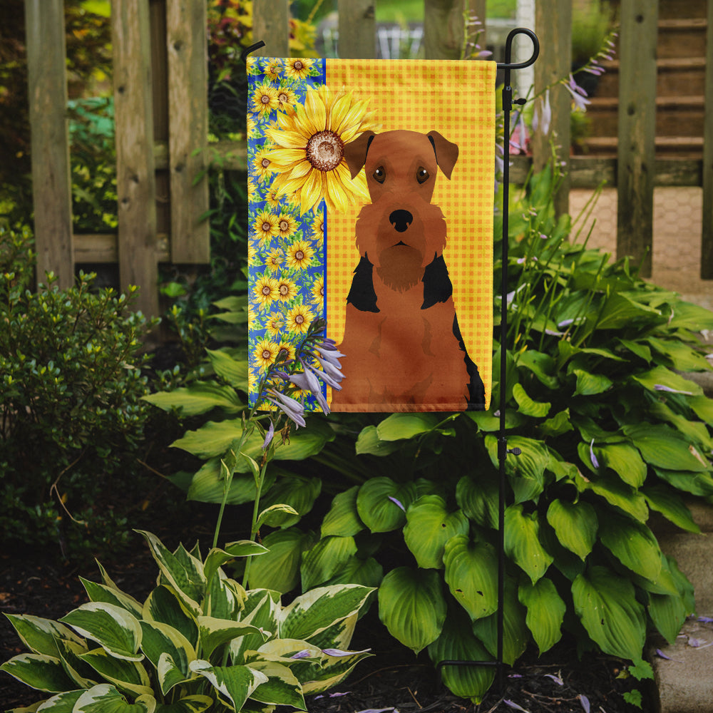Summer Sunflowers Black and Tan Airedale Terrier Flag Garden Size