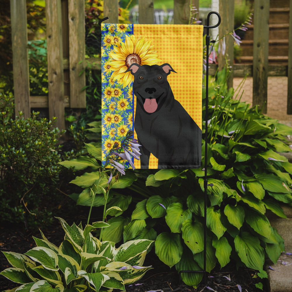 Summer Sunflowers Black Pit Bull Terrier Flag Garden Size