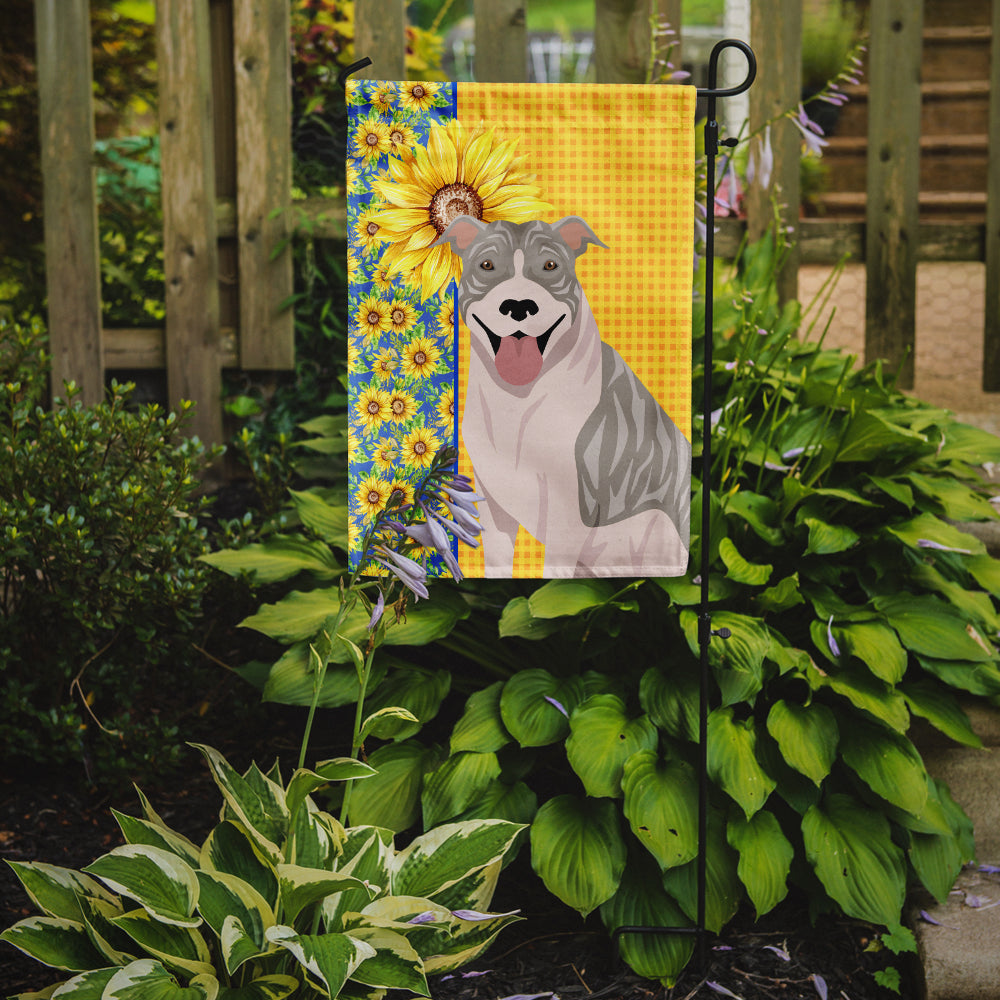 Summer Sunflowers Blue Brindle Pit Bull Terrier Flag Garden Size