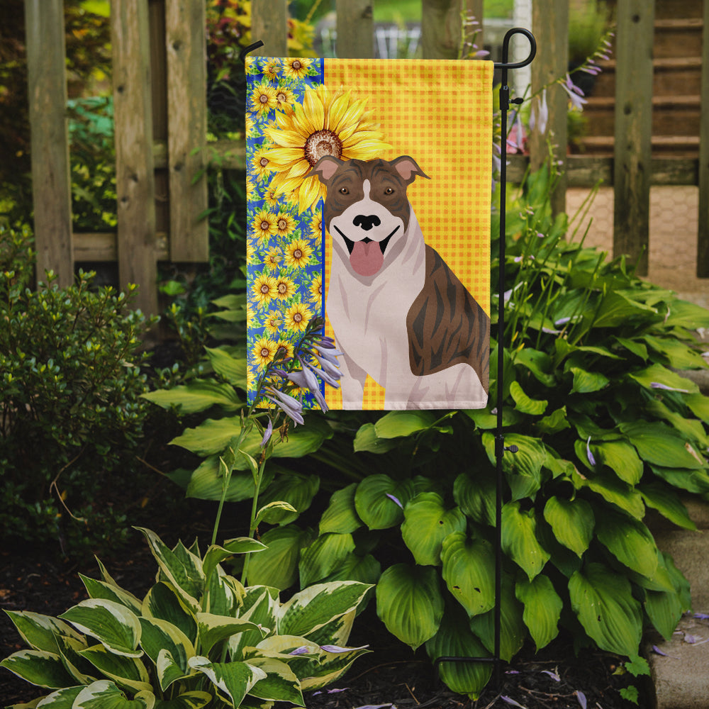 Summer Sunflowers Fawn Brindle Pit Bull Terrier Flag Garden Size