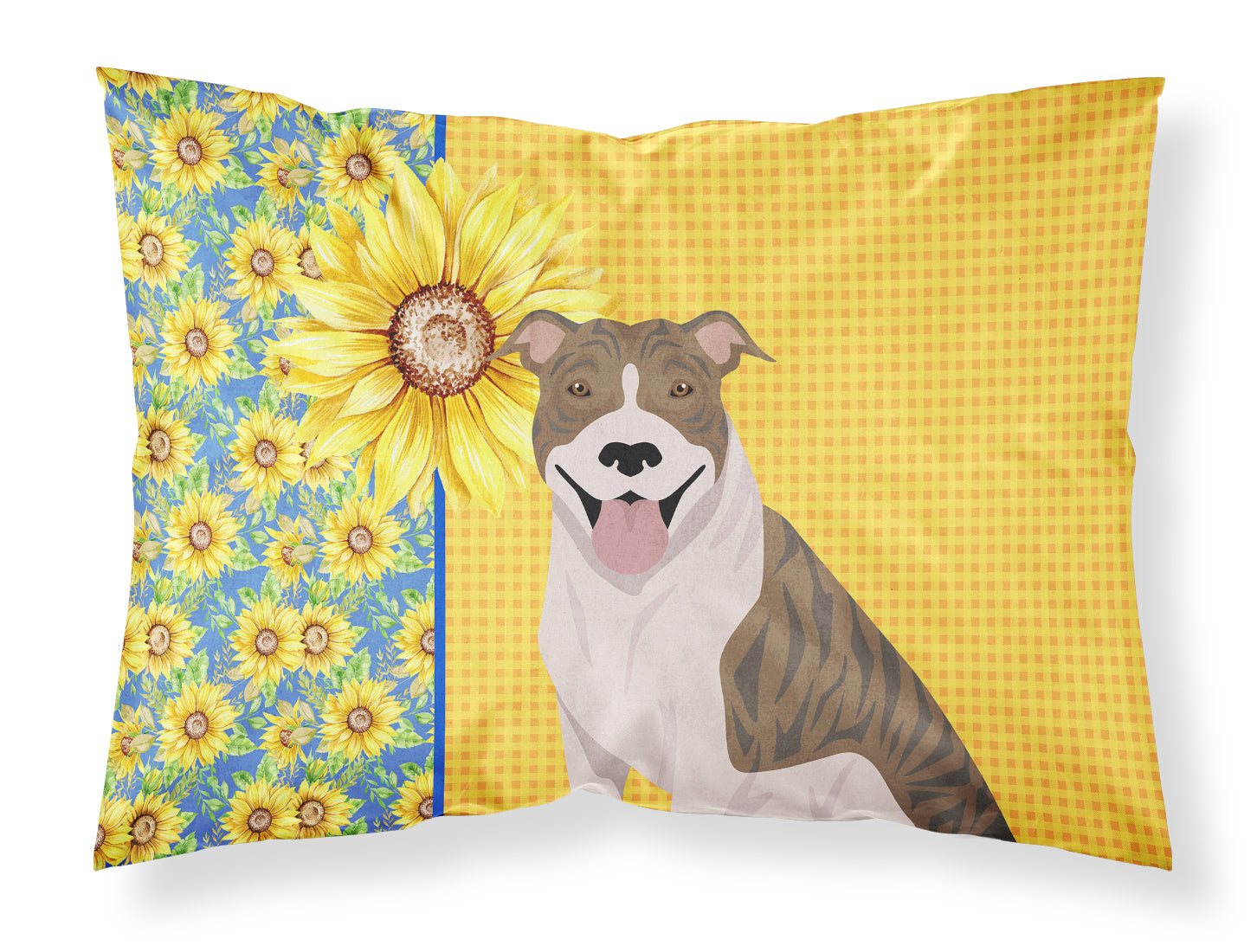 Buy this Summer Sunflowers Fawn Brindle Pit Bull Terrier Fabric Standard Pillowcase