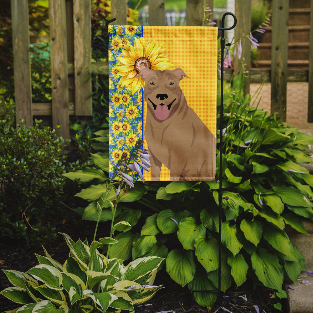 Summer Sunflowers Fawn Pit Bull Terrier Flag Garden Size