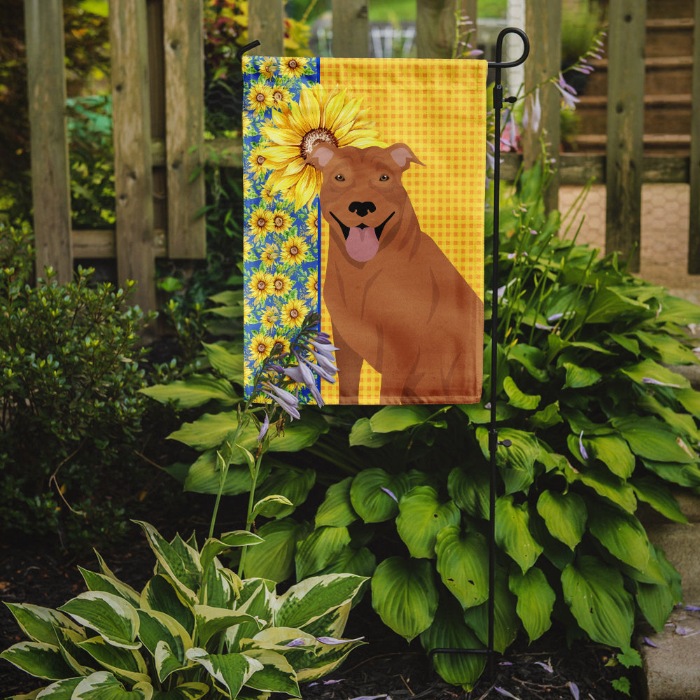 Summer Sunflowers Red Pit Bull Terrier Flag Garden Size