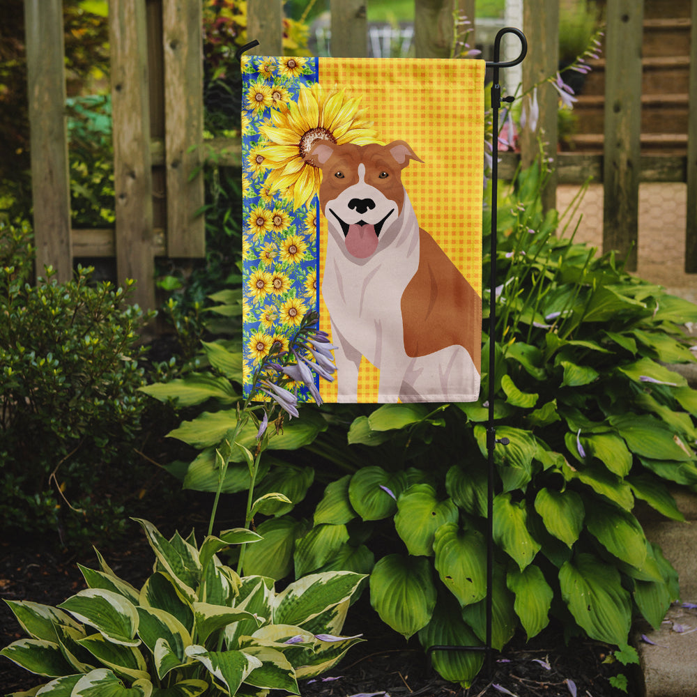 Summer Sunflowers Red and White Pit Bull Terrier Flag Garden Size