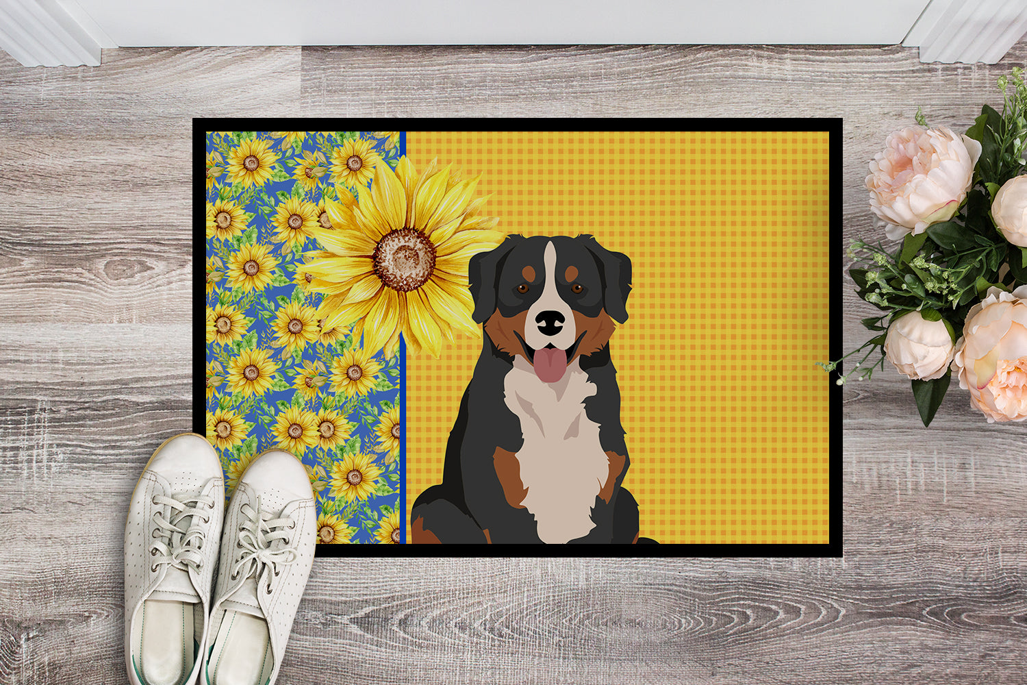 Buy this Summer Sunflowers Bernese Mountain Dog Indoor or Outdoor Mat 24x36