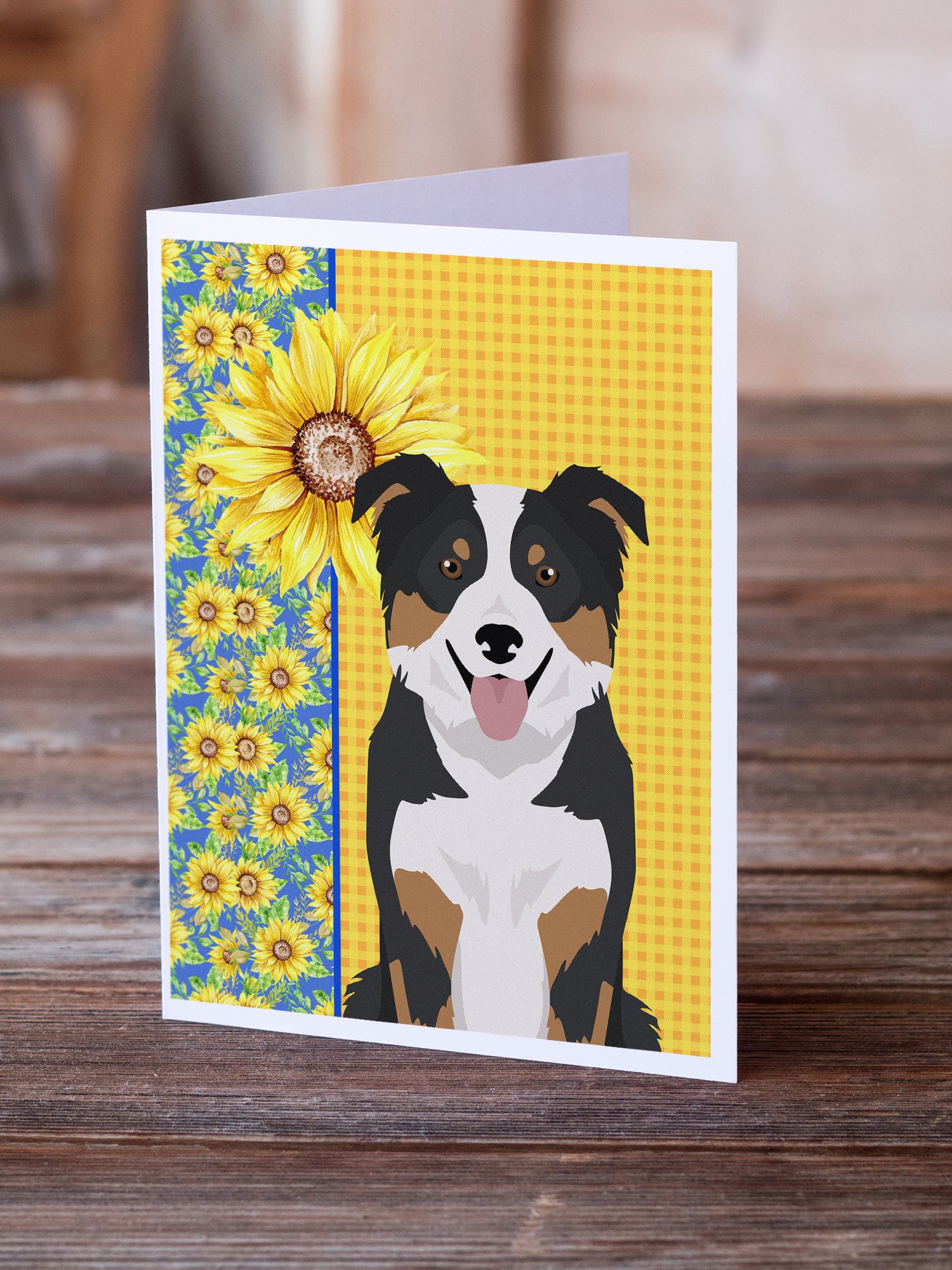 Buy this Summer Sunflowers Tricolor Border Collie Greeting Cards and Envelopes Pack of 8