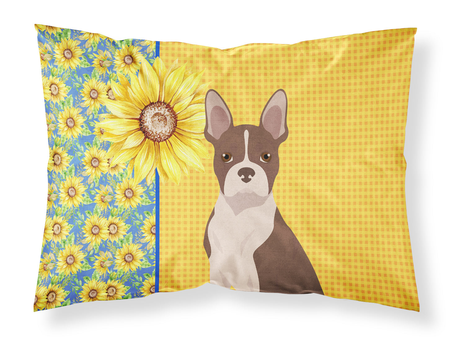 Buy this Summer Sunflowers Red Boston Terrier Fabric Standard Pillowcase