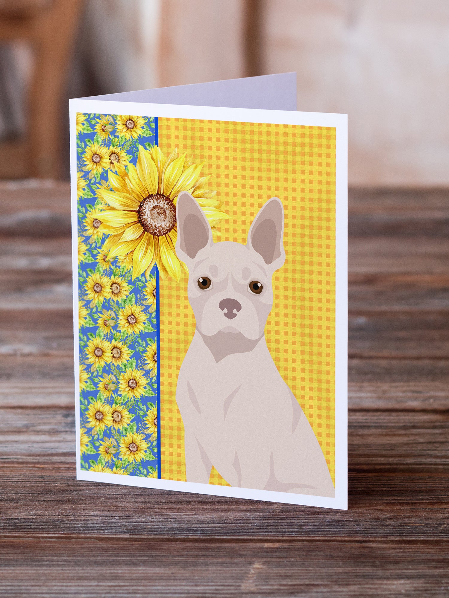 Buy this Summer Sunflowers White Boston Terrier Greeting Cards and Envelopes Pack of 8