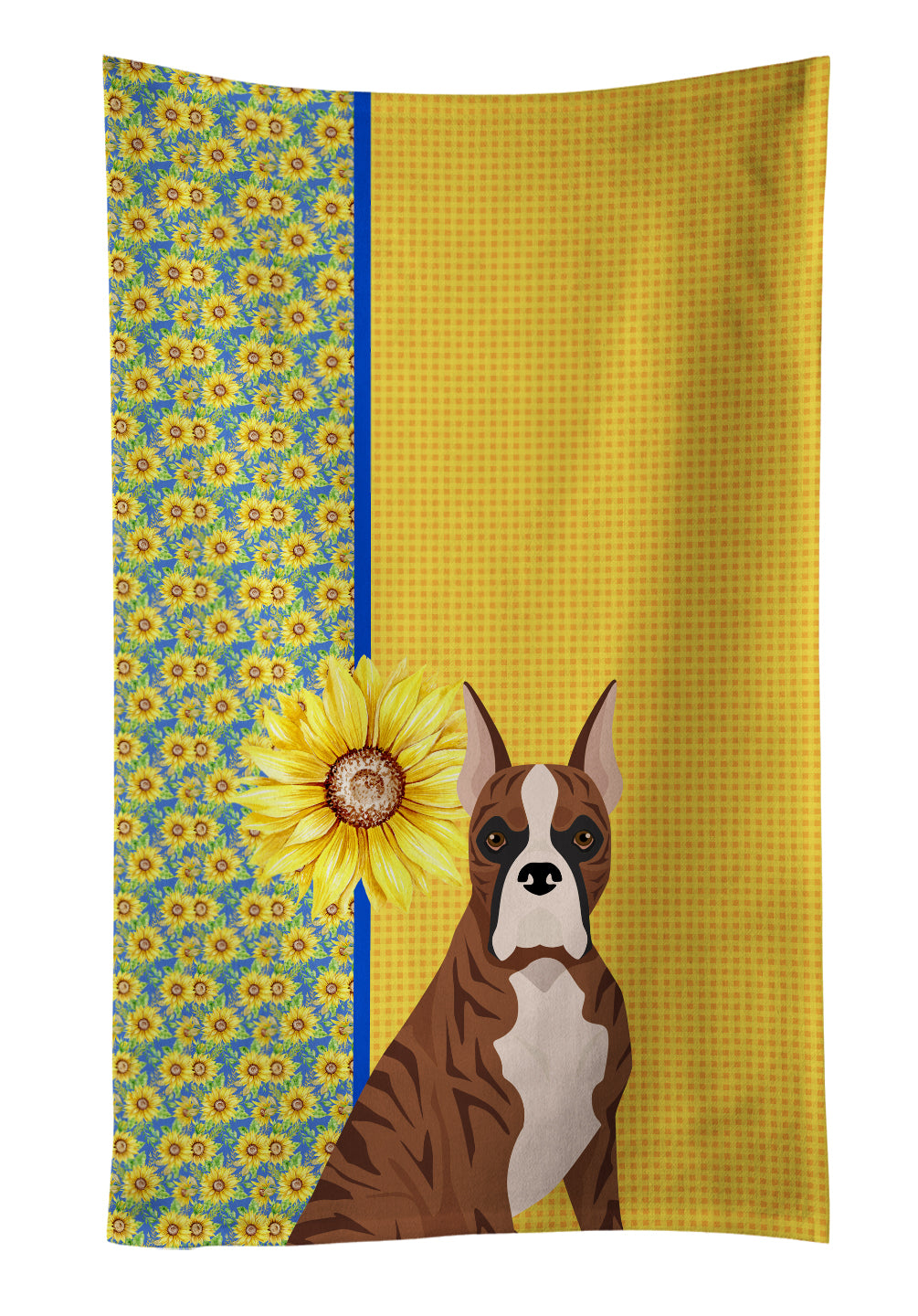Buy this Summer Sunflowers Red Brindle Boxer Kitchen Towel