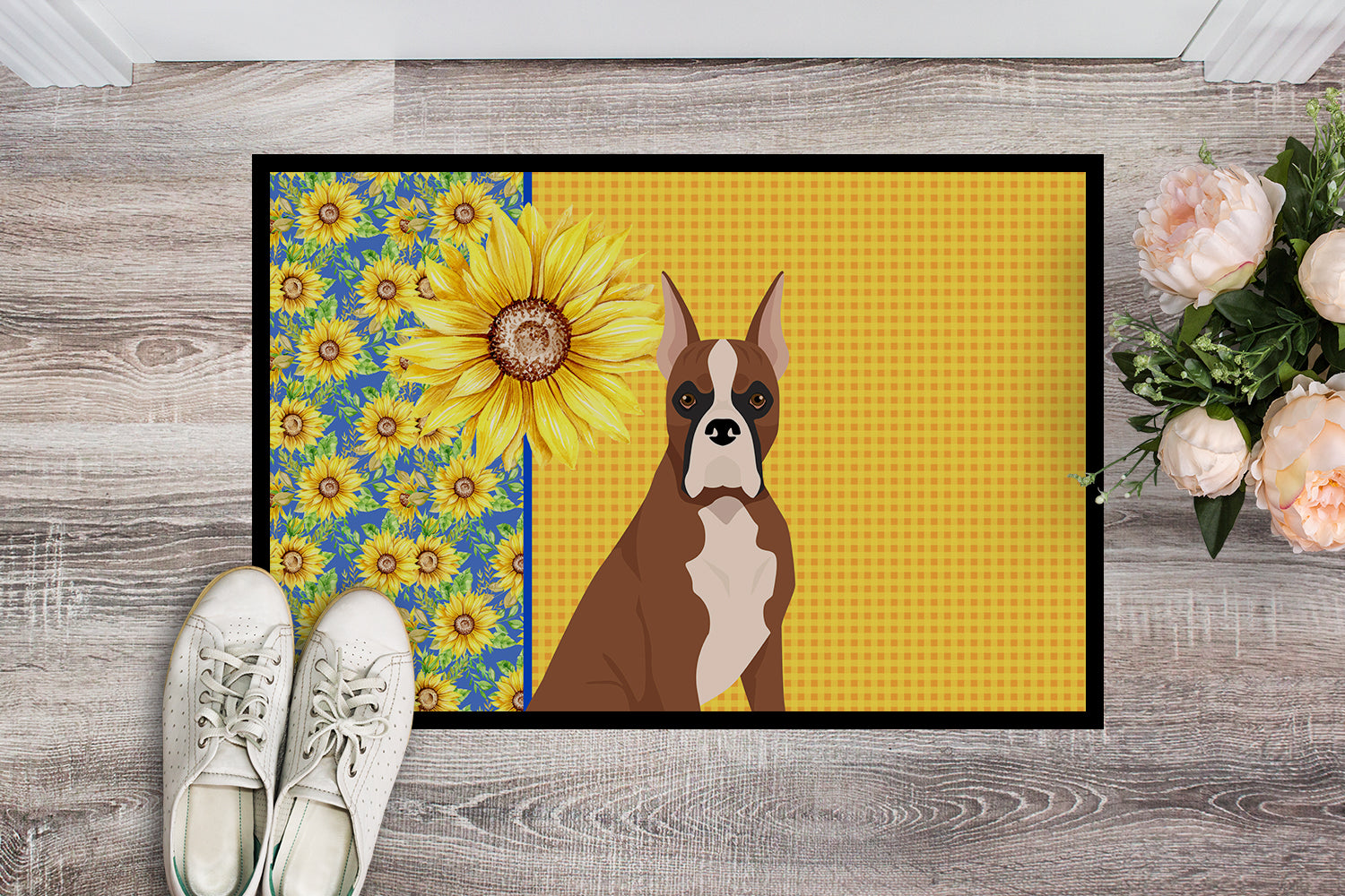 Buy this Summer Sunflowers Red Fawn Boxer Indoor or Outdoor Mat 24x36