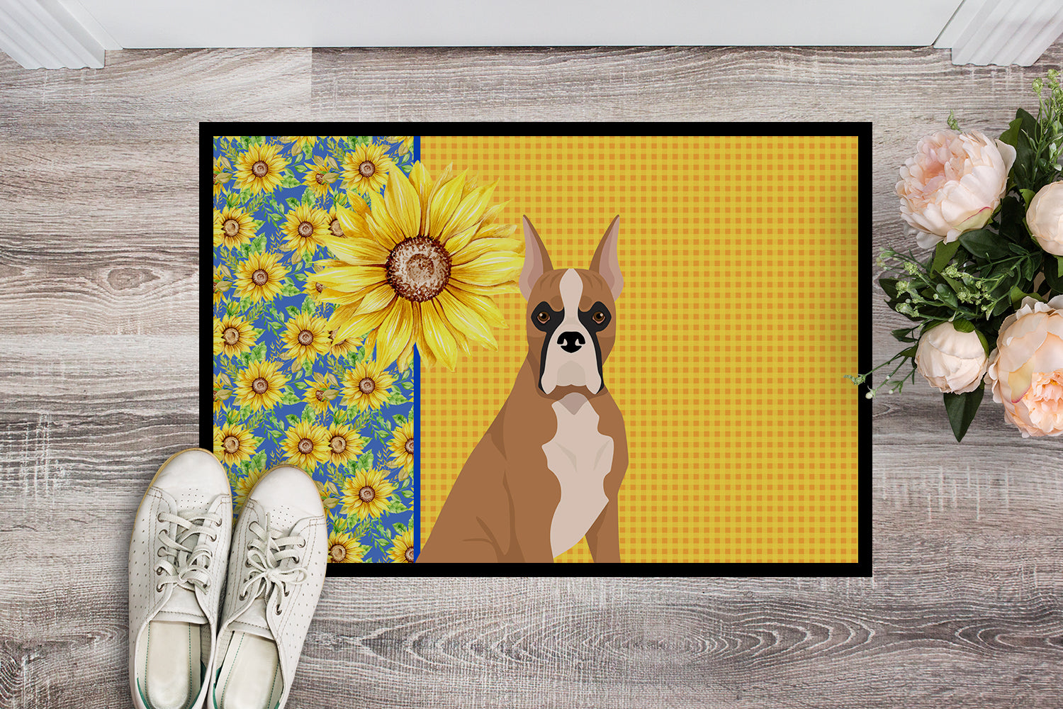 Buy this Summer Sunflowers Fawn Boxer Indoor or Outdoor Mat 24x36