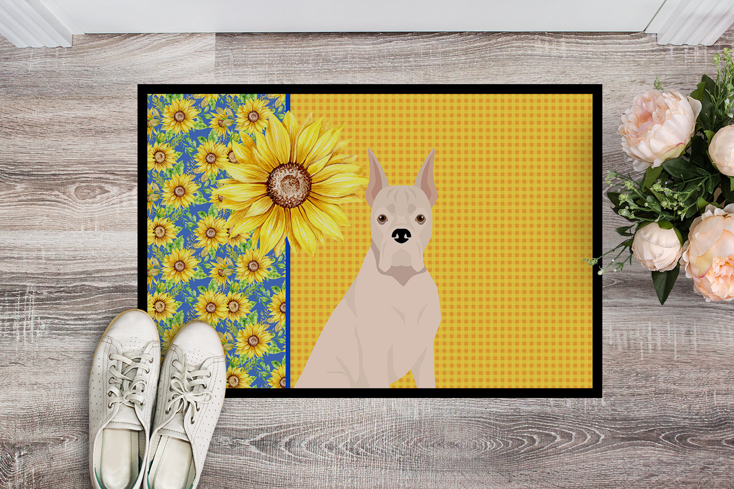 Buy this Summer Sunflowers White Boxer Indoor or Outdoor Mat 18x27