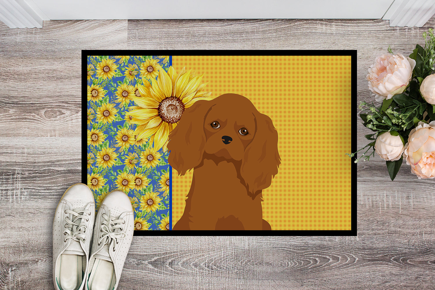 Buy this Summer Sunflowers Ruby Cavalier Spaniel Indoor or Outdoor Mat 18x27