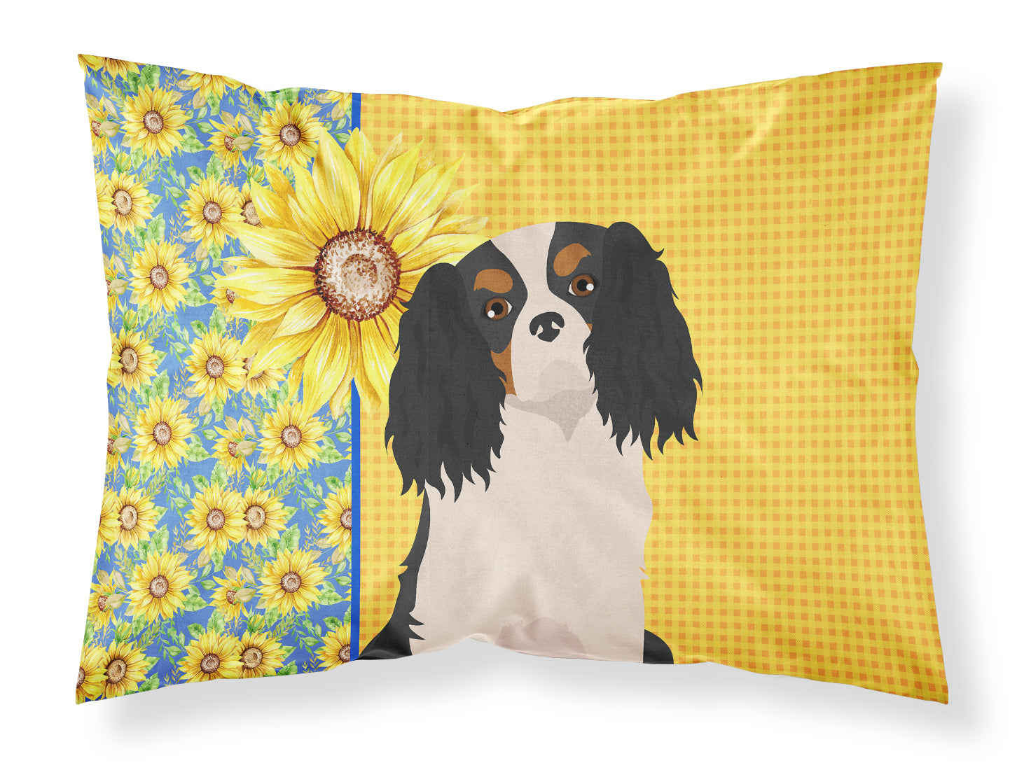 Buy this Summer Sunflowers Tricolor Cavalier Spaniel Fabric Standard Pillowcase