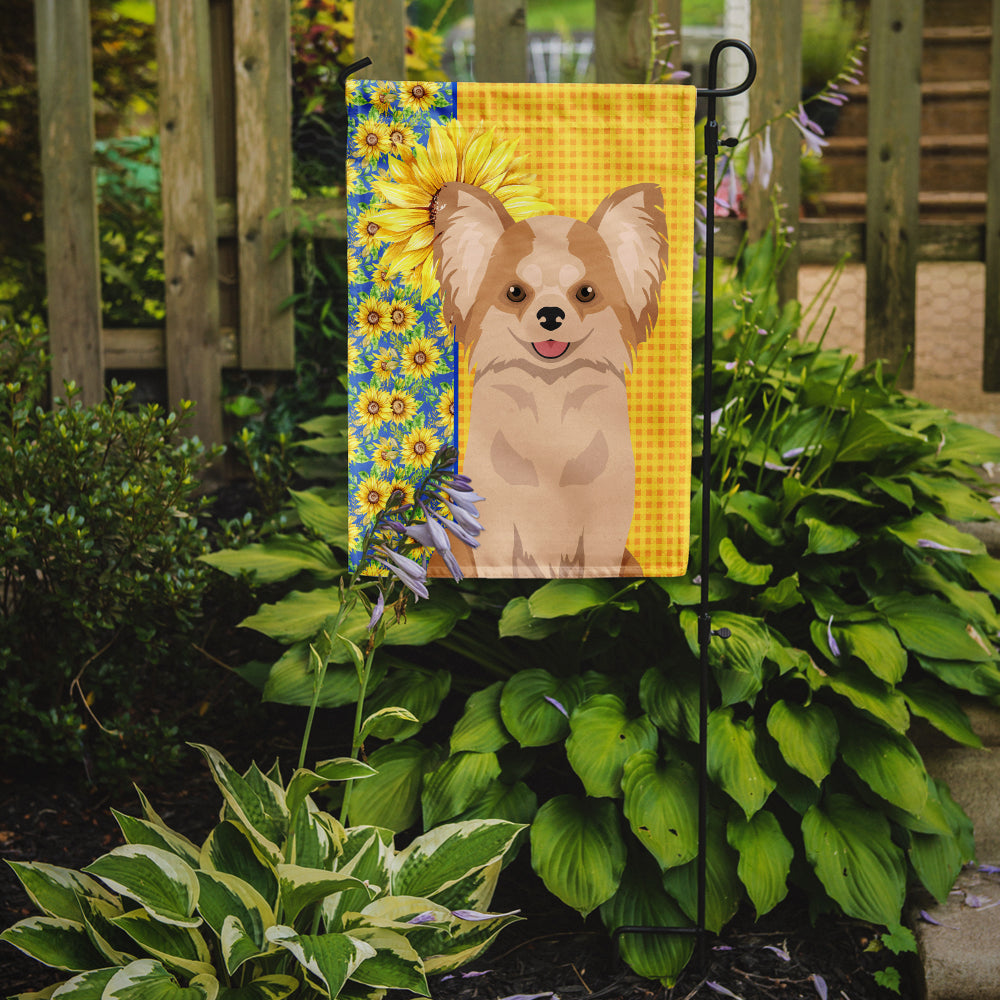 Summer Sunflowers Longhaired Gold and White Chihuahua Flag Garden Size