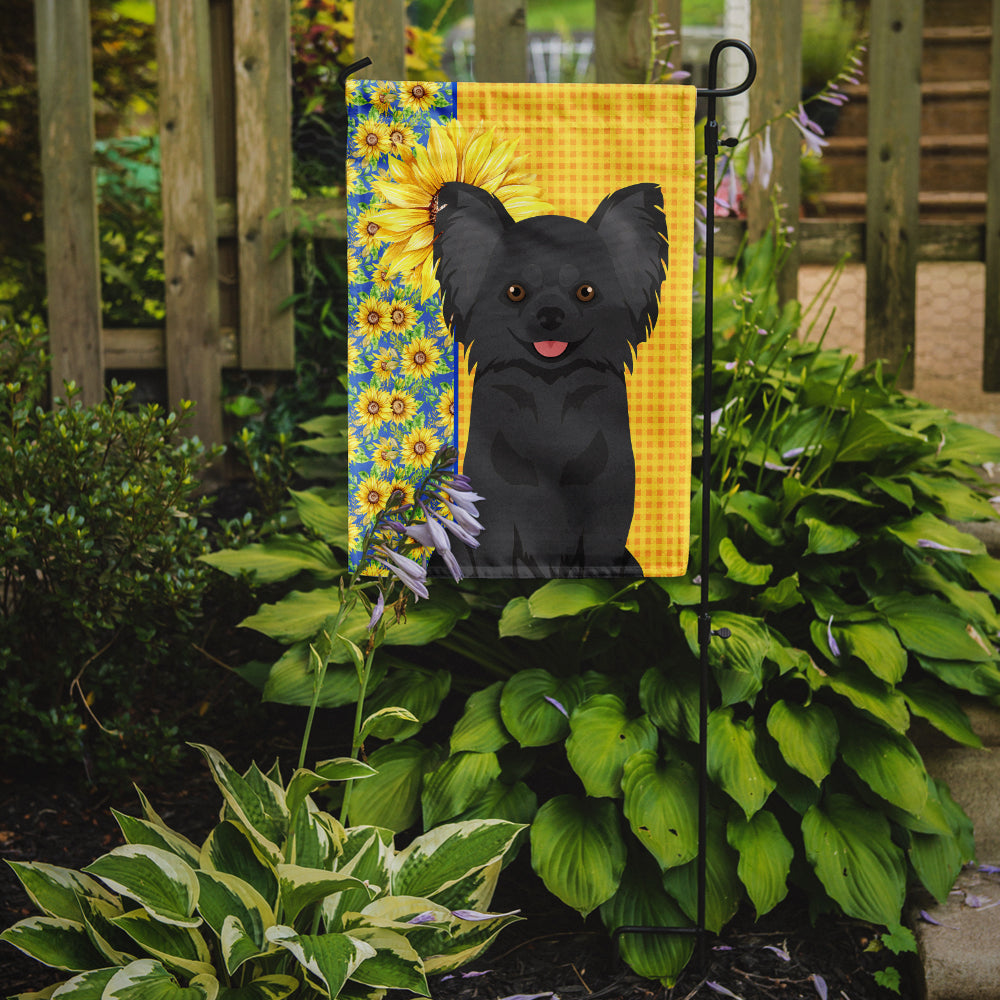 Summer Sunflowers Longhaired Black Chihuahua Flag Garden Size
